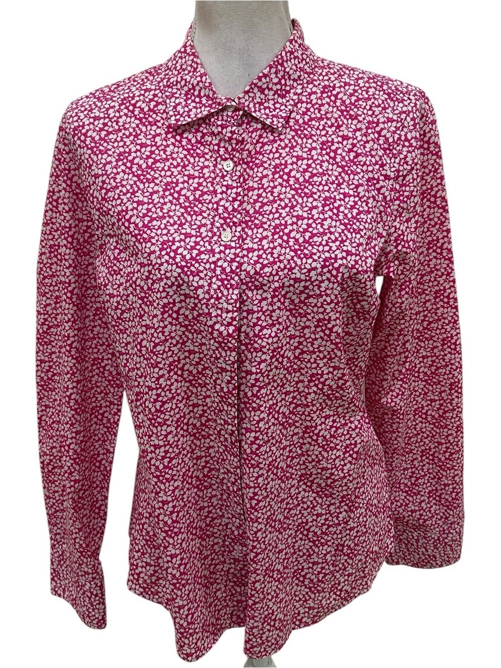 J. Crew Perfect  Fuchsia pink & White Floral 100% cotton Button-Up shirt size 10